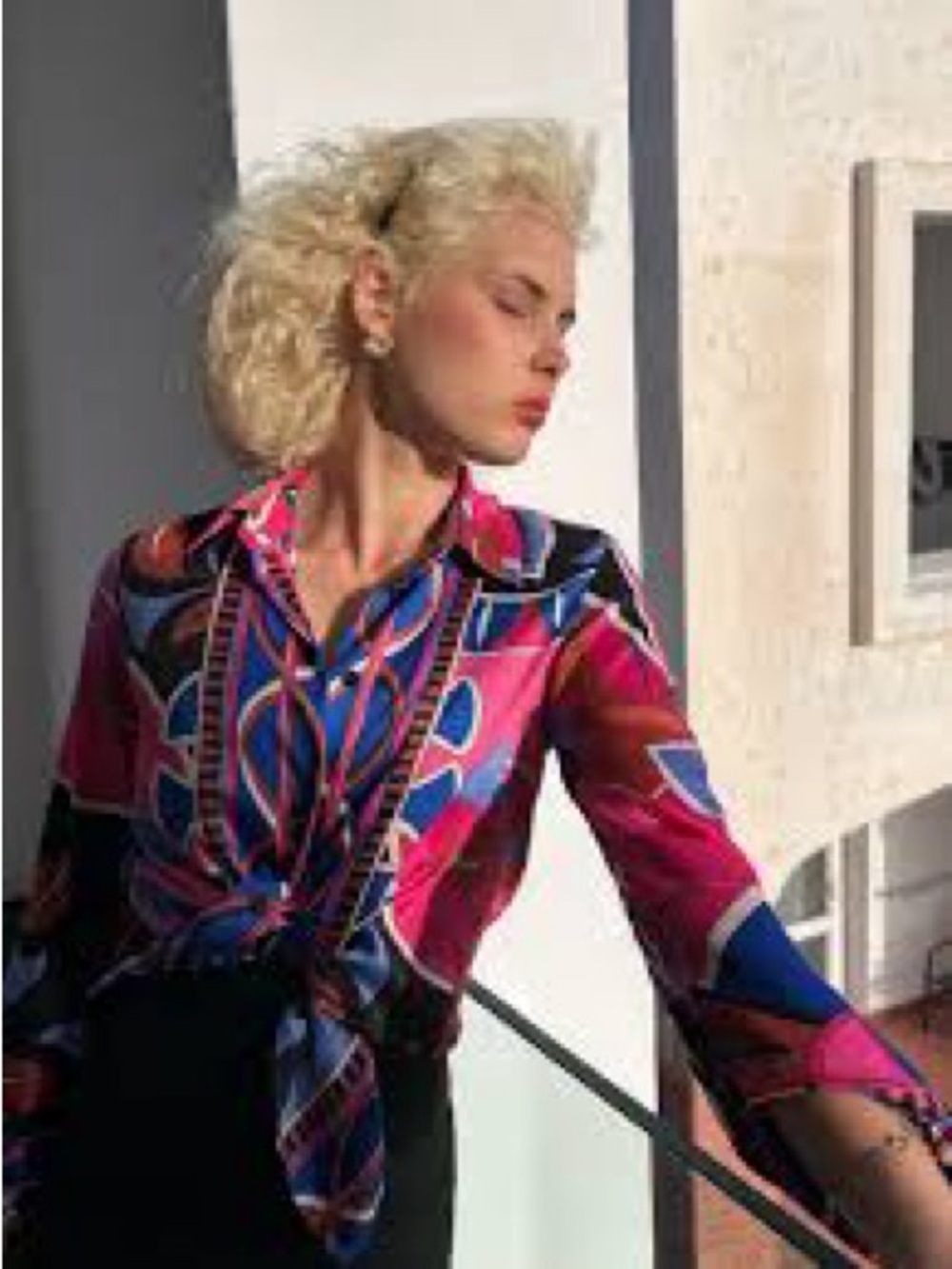 Zara pucci print satin button up Geometric Print Blouse - Pink & Blue medium